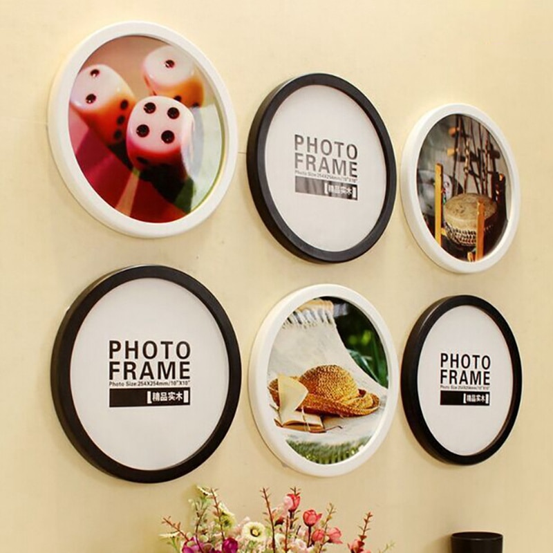 Round Photo Frame DIY Wooden Photo Frames Wall Mounted Hanging Picture Frames Cadre Photo Murale Living Room Decor
