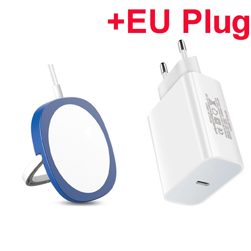 Caricabatterie Wireless magnetico 15W per iPhone 12 Pro Max Mini originale Magsafing ricarica rapida adattatore USB C PD Pad di ricarica assorbibile: Blue with EU Plug