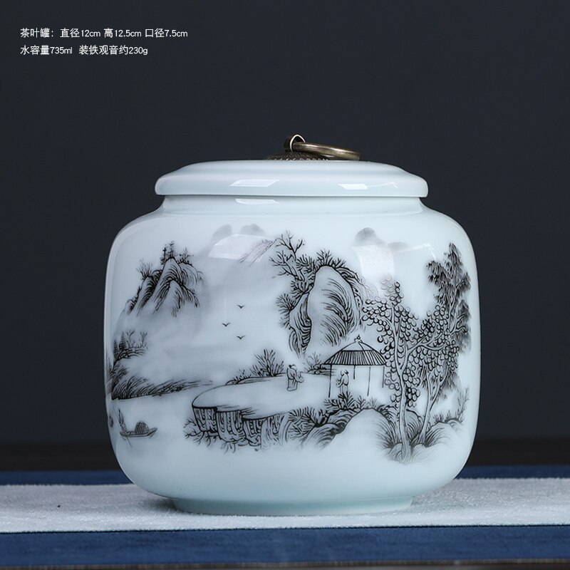 White Ceramic Tea Pot with Lid Home Moisture-proof Tea Bag Storage Box Retro Living Room Decoration Coffee Table Accessories: D