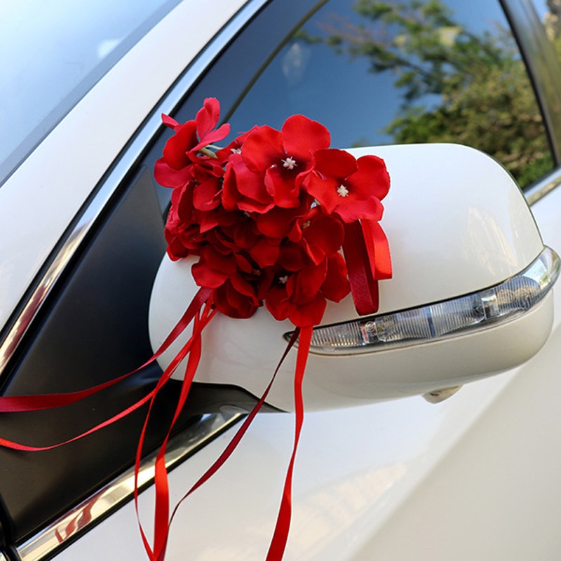 Bridal Auto Spiegel Deur Decoratie Zijden Lint Bloem Bruiloft Kunstbloemen HG99