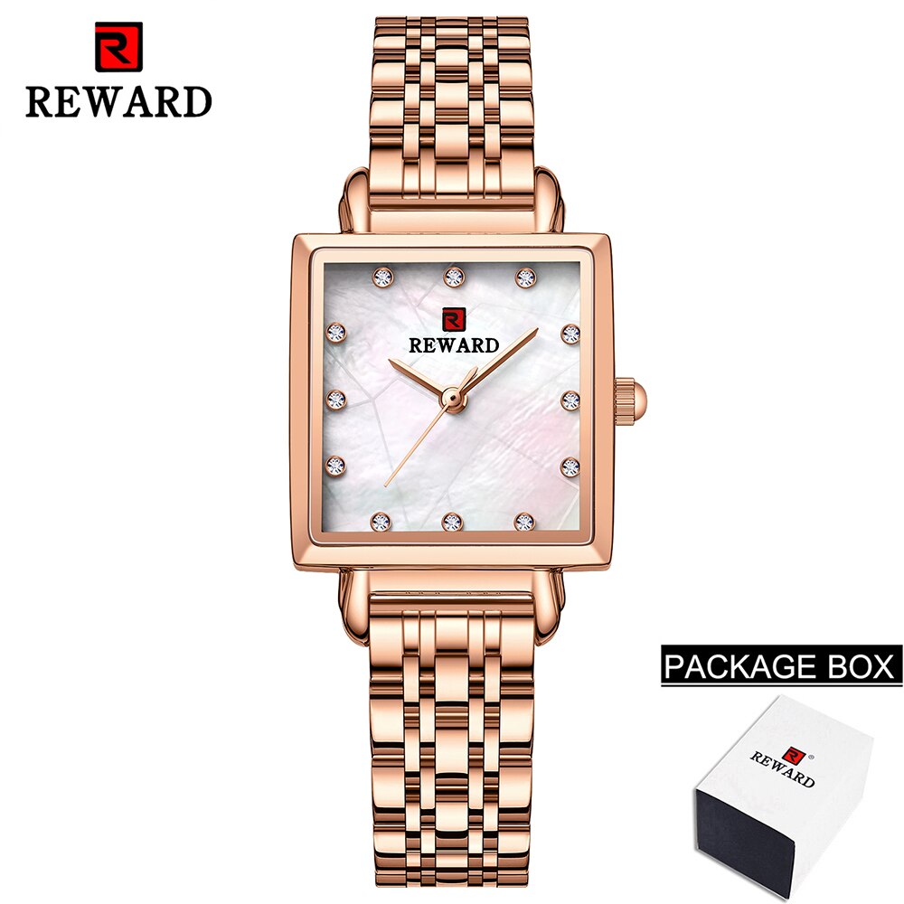 Reloj de cuarzo cuadrado para mujer, pulsera de acero inoxidable de oro rosa Simple, resistente al agua, 2022: Rose gold Box