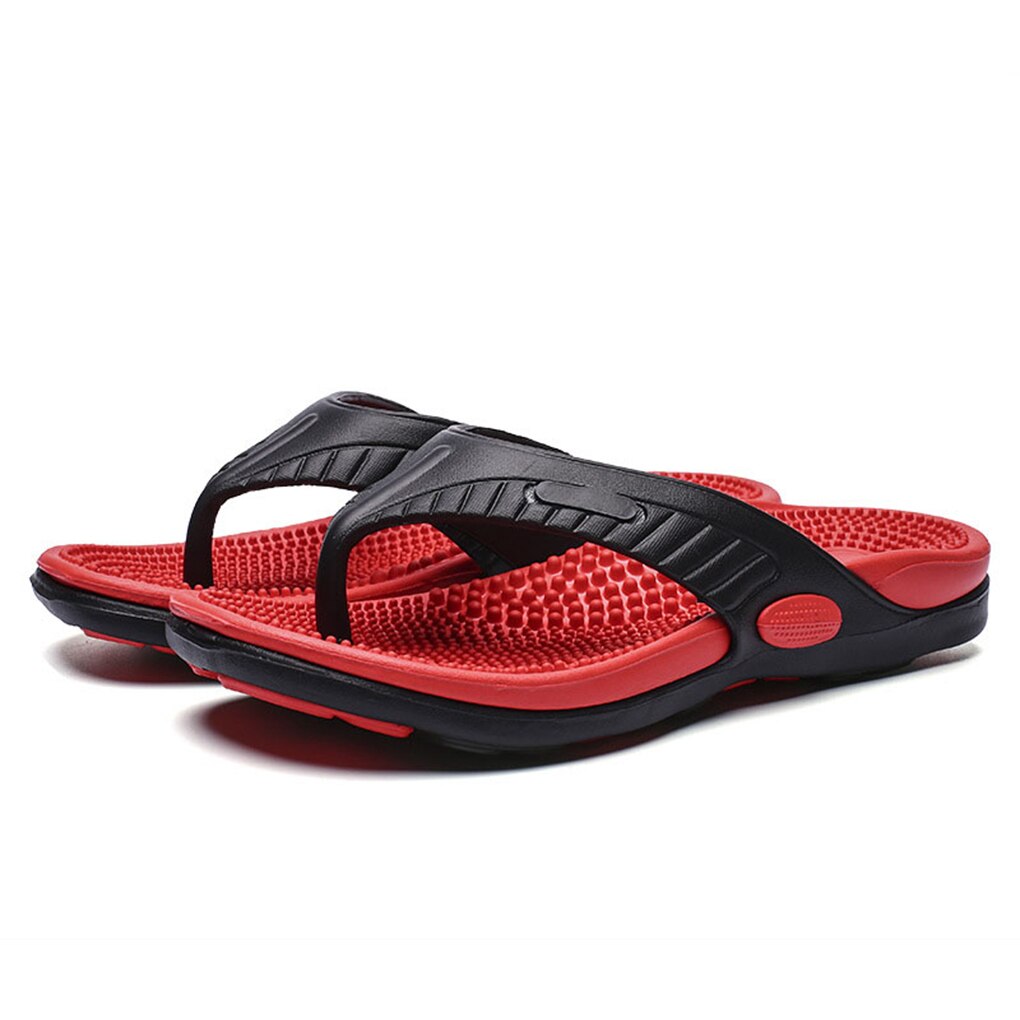Summer Man Slippers Massaging Slides Anti-slip Flip Flops Sandals Shoes Indoor Outdoor Casual Comfortable Footwear: Red / 41