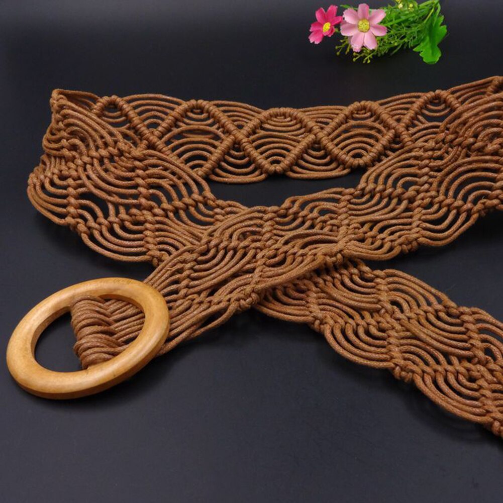 Voks reb strikket bælte linning træ spænde kvinder bælte boho enkle harajuku strikkede bælter til kvinder jeans talje bælte 100cm