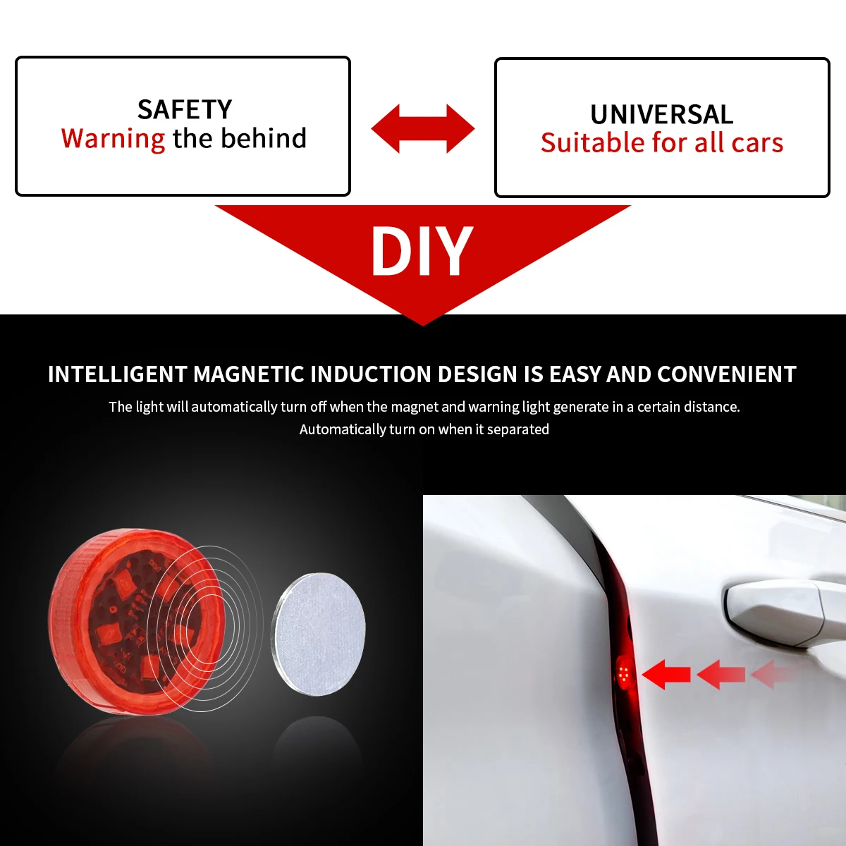 Universal- Auto LED Tür Warnleuchte verdrahtungsfreie Modifikation Sicherheit Anti-Kollisions-Anti-Gehwegleuchten Blitzsensor Licht