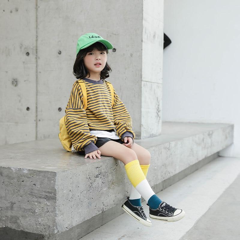Bambini ragazzi ragazze calzini di cotone Patchwork nuovo stile moda per bambini calzini tubolari di media lunghezza per neonata calzini al ginocchio per 2-8T