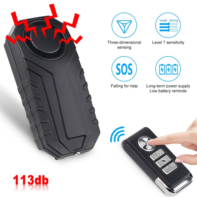 Waterproof Bike Anti-Theft Alarm Wireless Remote Control Motorcycle Bicycle Security Alarm 113dB Electric Car Alarm Sensor