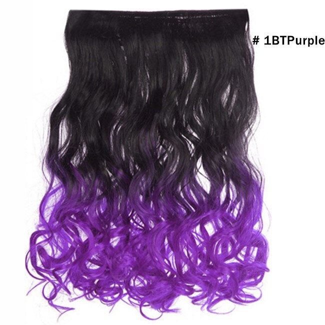 Synthetic Ombre Long Clip In Hair Extensions Wavy High Temperature Hairpiece 25 Colors Available 888: black to purple