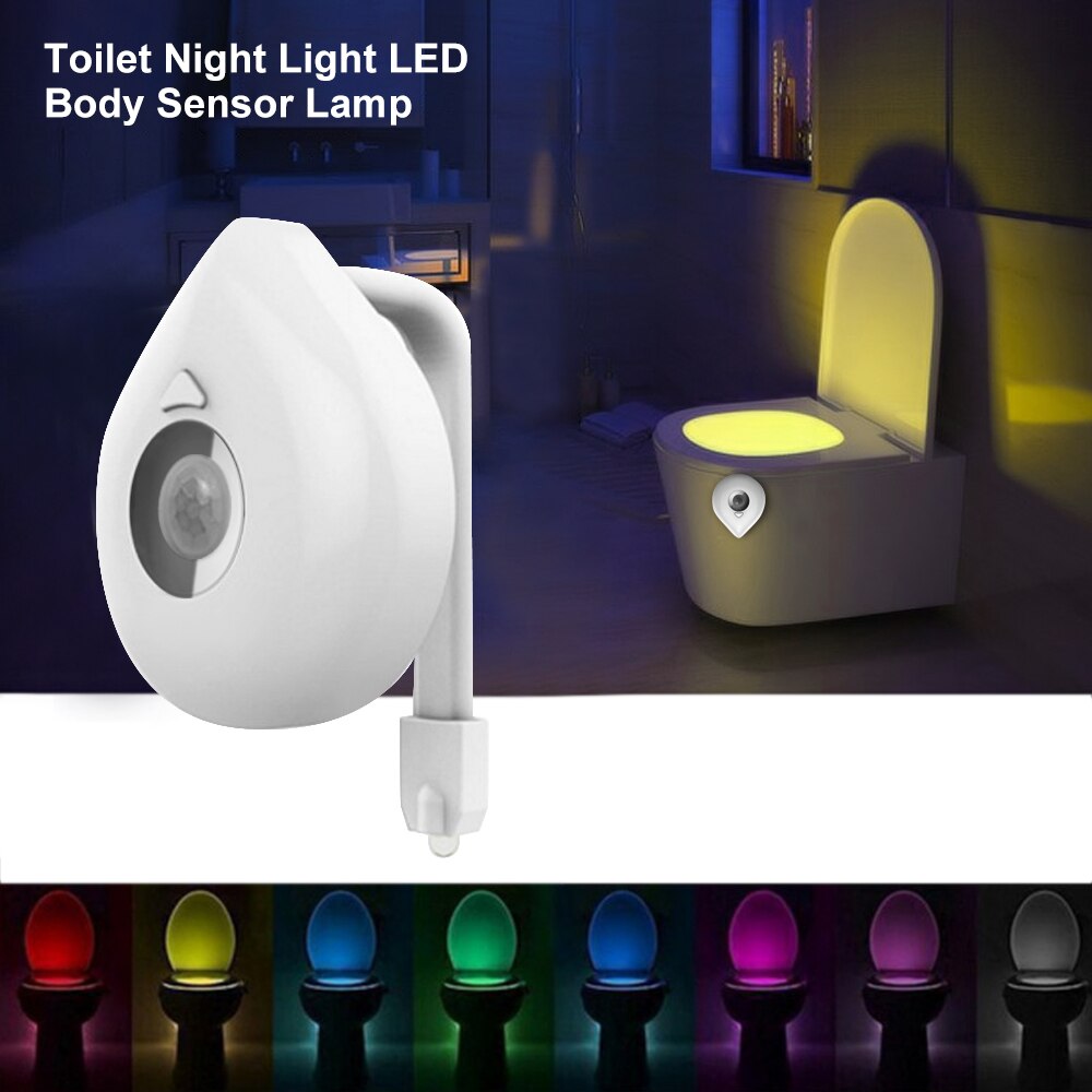 IVYSHION LED Toilet Seat Smart Night Sensor Waterproof WC Lamp 8 Colors Changeable Lamp Use AAA Battery Powered