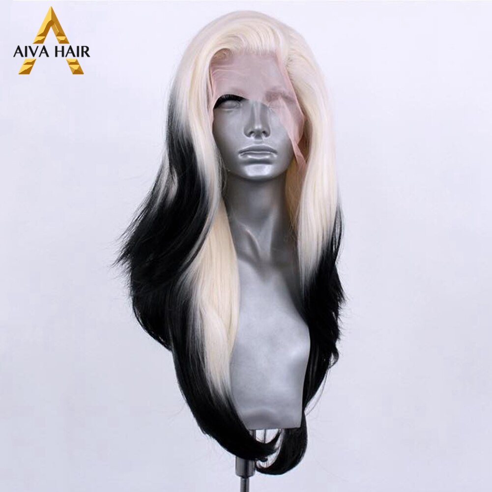 Heat Resistant Ombre Synthetic Hair Lace Wig Aiva Straight Black White Synthetic Lace Frint Wig Cosplay Wigs For Black Women