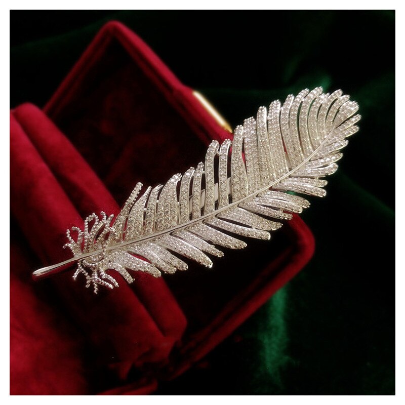 Haarnadeln Für Haar Frauen S925 Silber Luxus Zirkonia Blatt Feder Haarnadel Seite Frühling Clip Zubehör Elegante Feine Schmuck