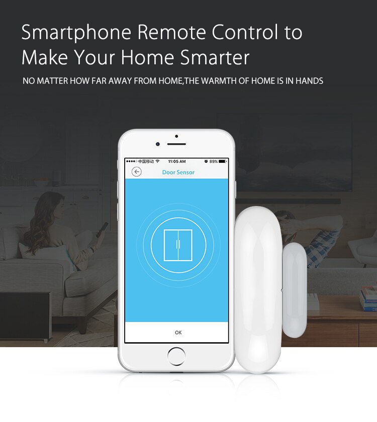 Smart trådløs 2.4 ghz wifi dørsensor, vinduesensor, push-underretning på smartphone, når døren er åben, tuya smart life gratis app
