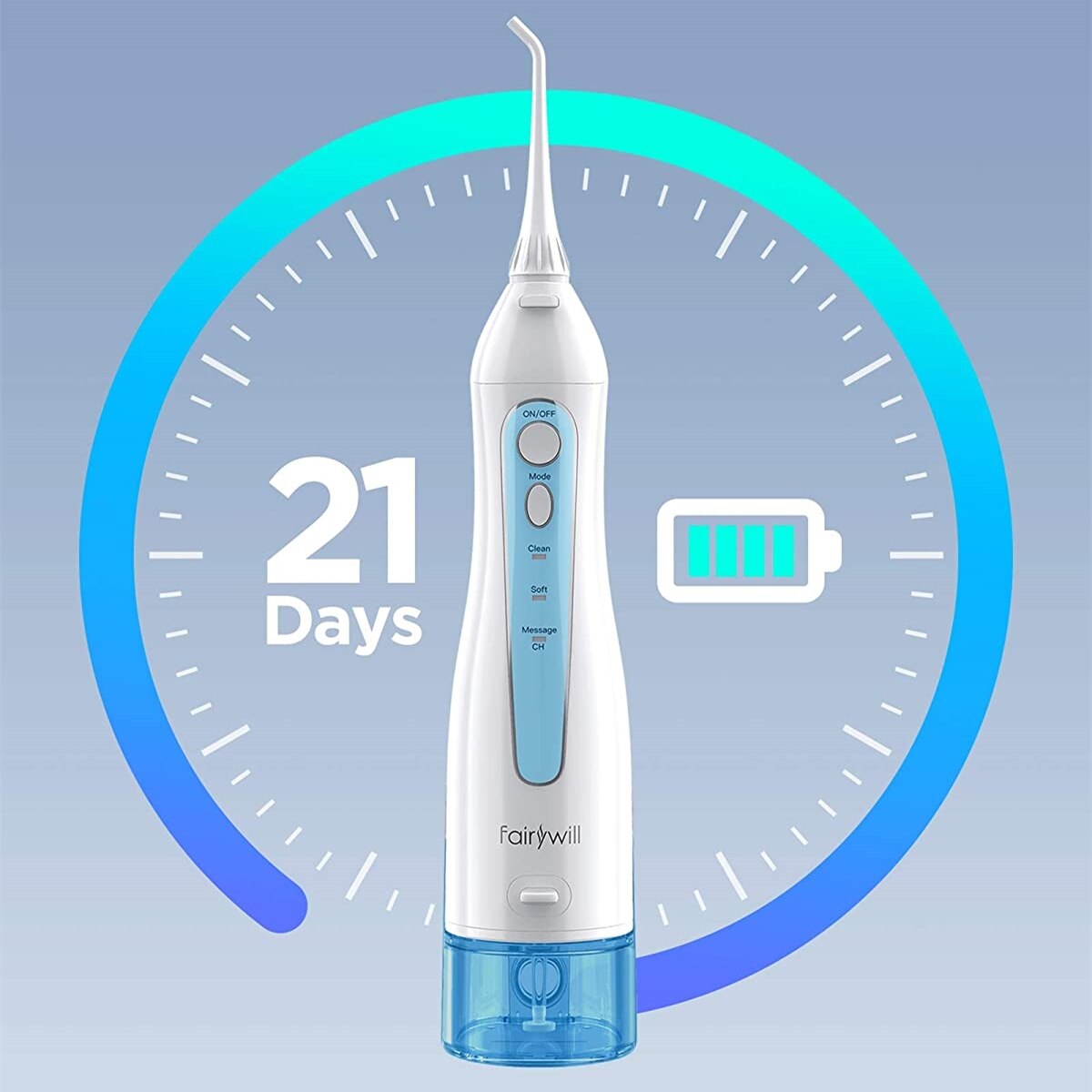 Fairywill Teeth Cleaner 300ML Rechargeable Water Flossers Portable Dental 3 Modes Water Tank Waterproof Oral Irrigator for Teeth