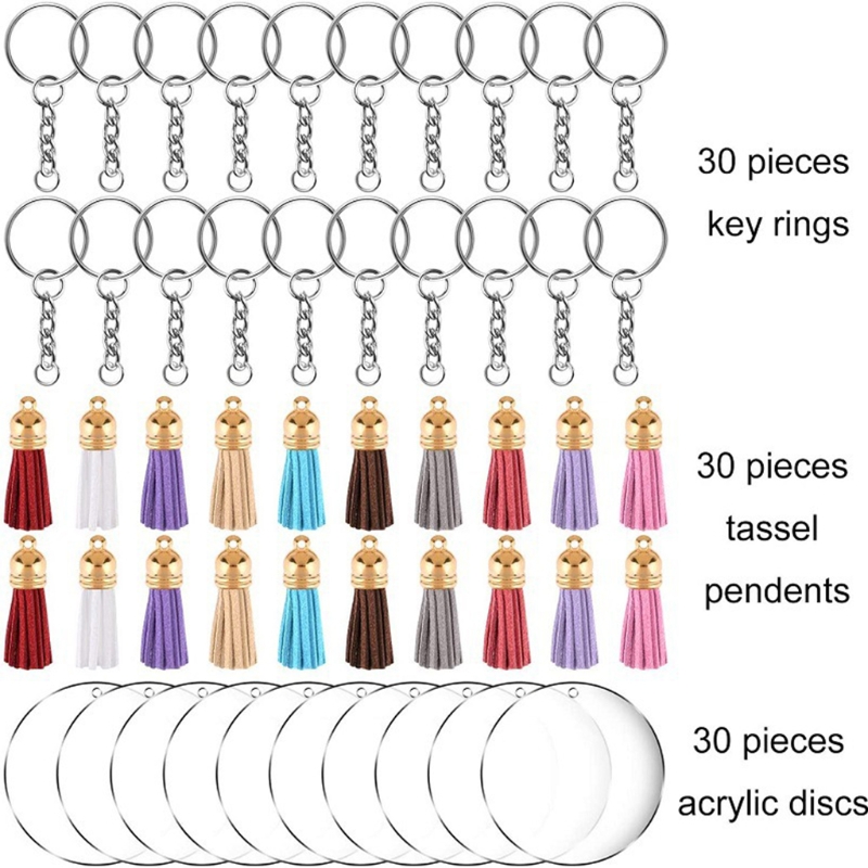 200 Pcs Acryl Sleutelhanger Blanks Kit Met Sleutel Jump Rings Ronde Clear Discs Cirkels Kleurrijke Kwastje Hangers Voor Diy