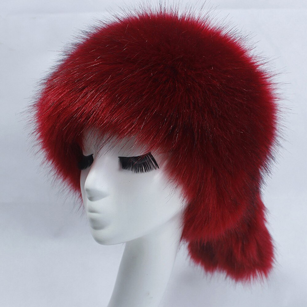 Vrouwen Hoeden In Winter Thicken Warm Faux Vos Bontmuts Russische Outdoor Ski Cap Mode Zachte Comfortabele Casual Herfst Winter hoed: Wine Red Black Tip