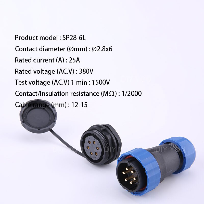 SP28 IP68 Back Nut waterproof connector 2/3/4/5/6/7/9/10/12/14/16/19/22/24/26 Pin plug socket Electric cable Aviation connectors: SP28-6L