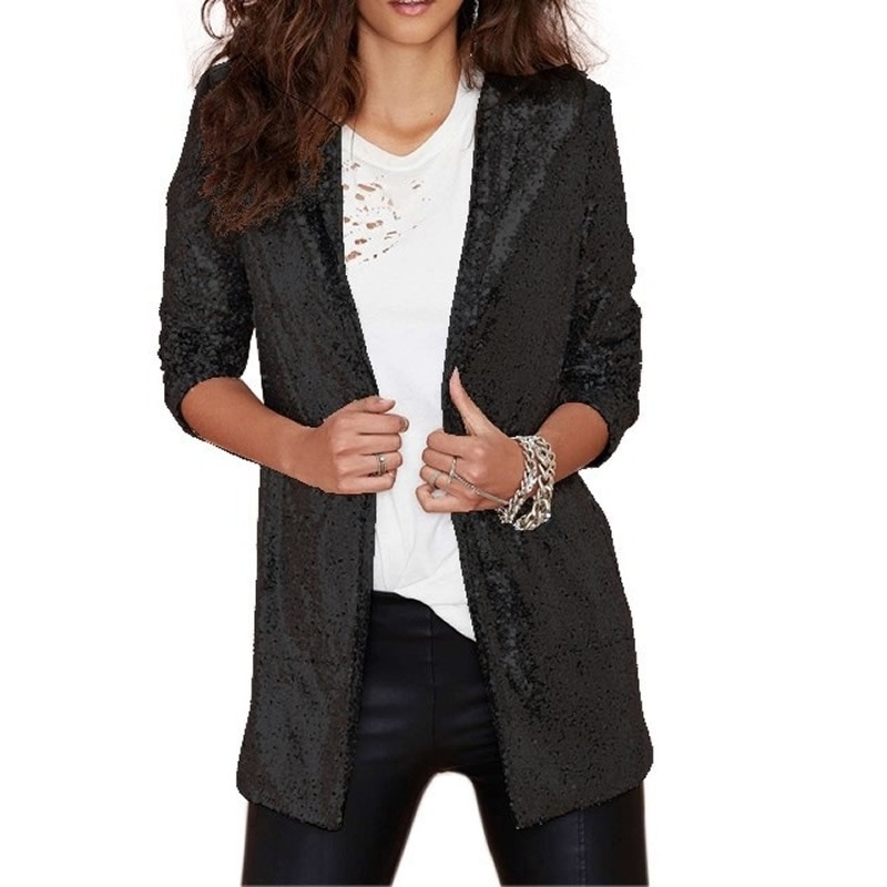 Chique pailletten dames blazer goud zilver jassen winter herfst vest dames retro ol pakken jas vrouwelijke blazers bovenkleding