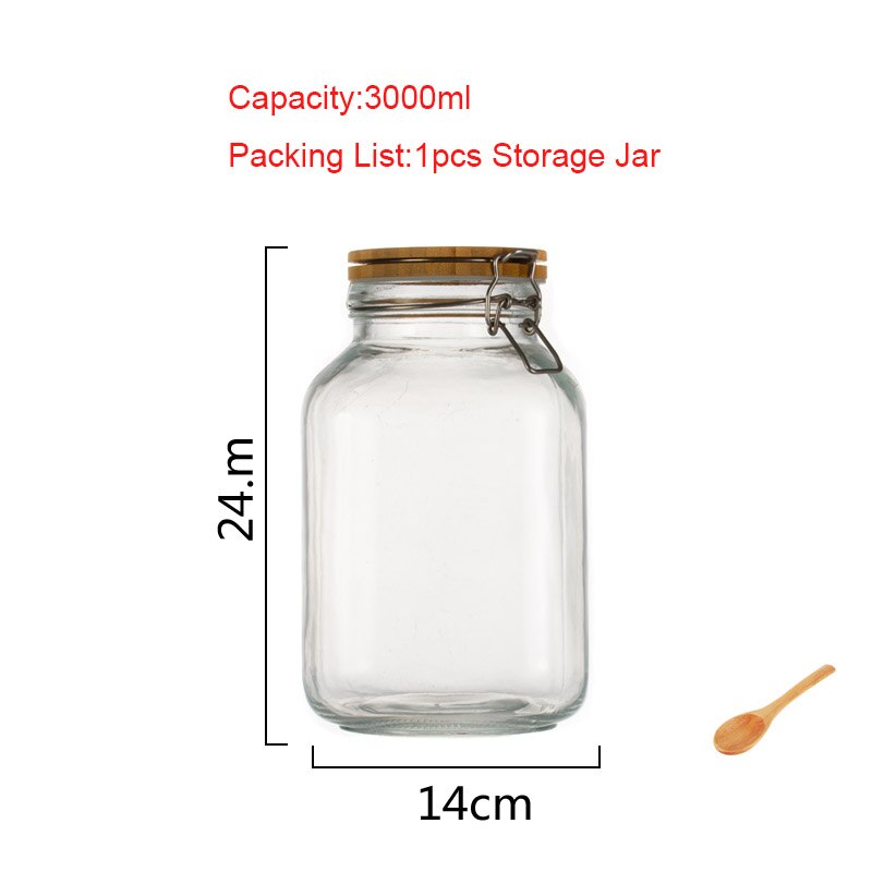 Couvercle en bois naturel | Bouteille de stockage en verre, confiture de citron miel scellé, récipient d'aliments marinés, accessoires de cuisine, caddie de thé pour la maison: S-1pcs-3000ml