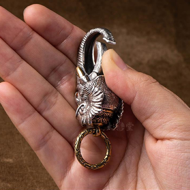 Retrosen novo manual de prata elefante deus da riqueza pingente anel fivela carro chaveiro personalidade criatividade vintage talheres