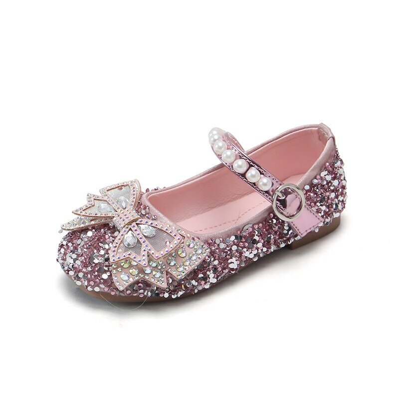 Girls Shoes Rhinestone Princess Shoes Bling Wedding Shoes For Girls Pearls Mary Janes Glitter Dance Baby Kids Flats Child
