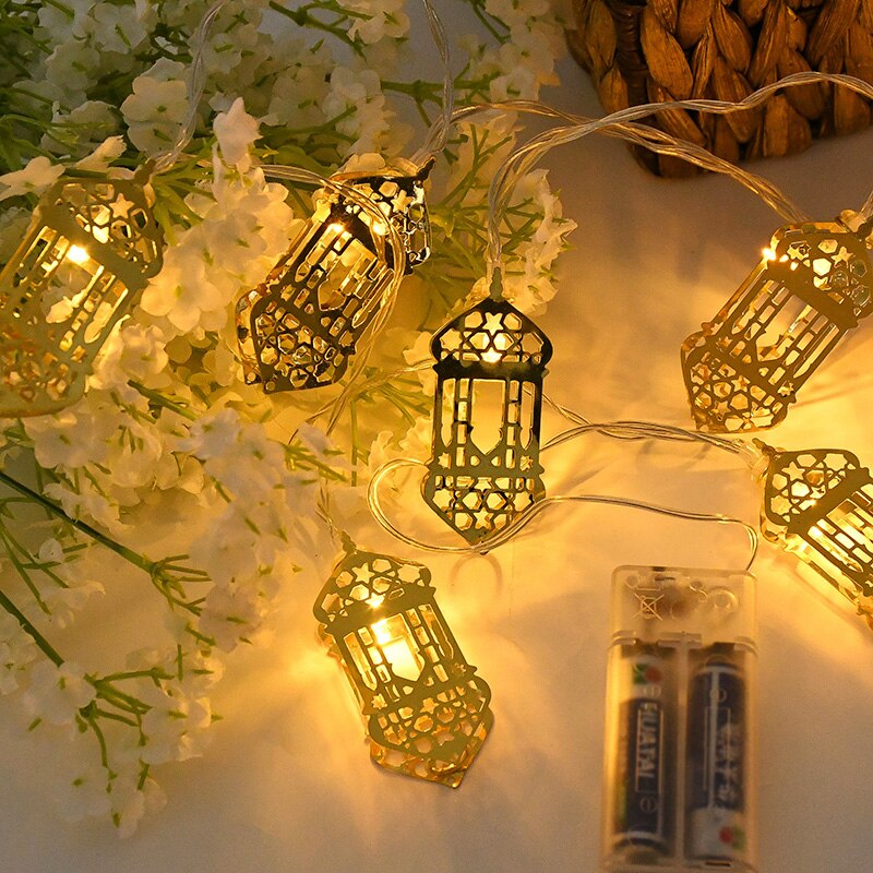 Eid Mubarak Decoration String Lights Ramadan Star Moon Letter Carved Desktop Night Light Bedroom Garden Eid Party Decor Supplies