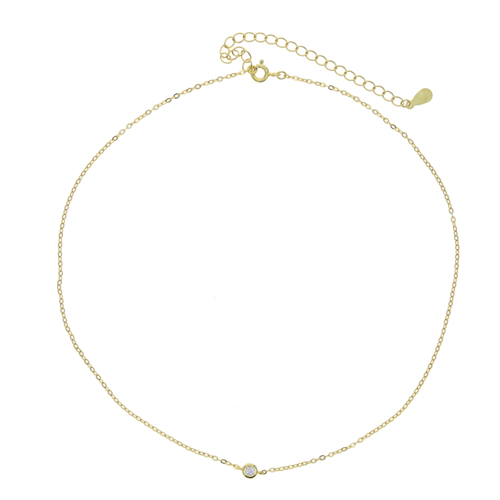 minimal delicate 925 sterling silver single 3MM bezel cz cubic zirconia thin silver chain choker necklace for women jewelry
