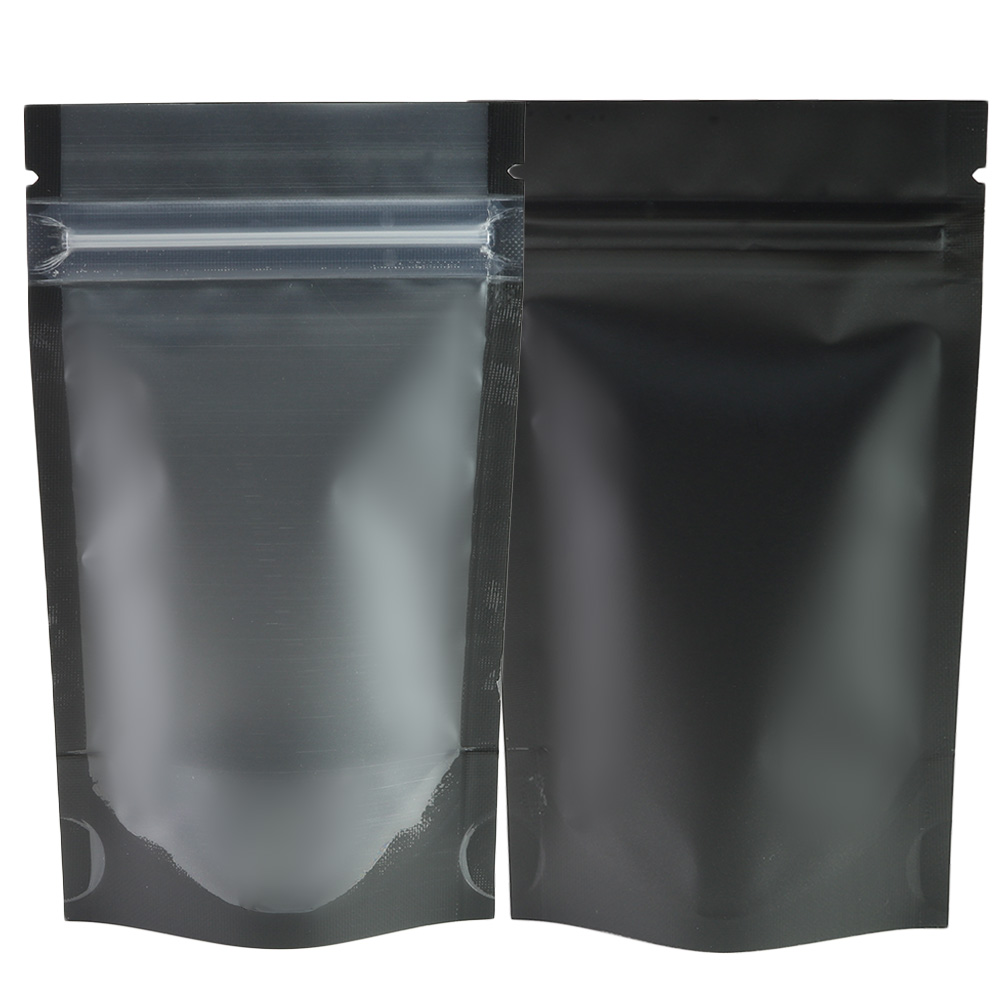Matte Black Clear Front Zip Lock Stand Up Pouches Koffieboon verpakking Keuken Opbergtas voedsel pouch 100 pcs