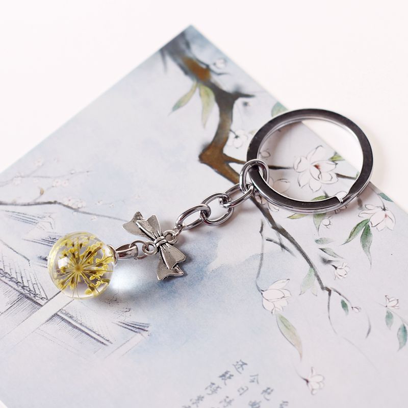 Ethnische Stil Einfache Schöne Getrocknete Blumen Glas Ball Legierung Bogen Anhänger Keychain Süße Mädchen frauen Schlüssel Tasche Zubehör: 6