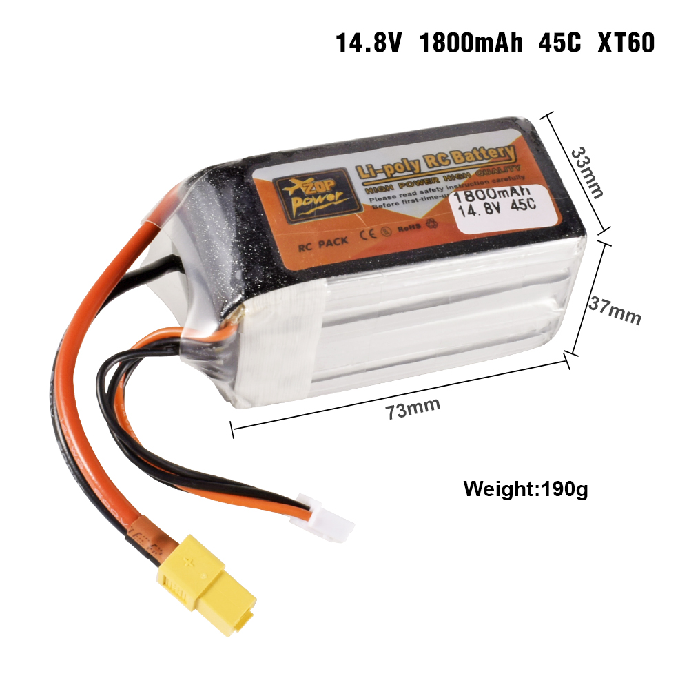 Batterie Lipo pour Voiture et Bateau RC, 4S, 14.8V, 1800-6000mAh, 30C, 45C, avec compte 60 T