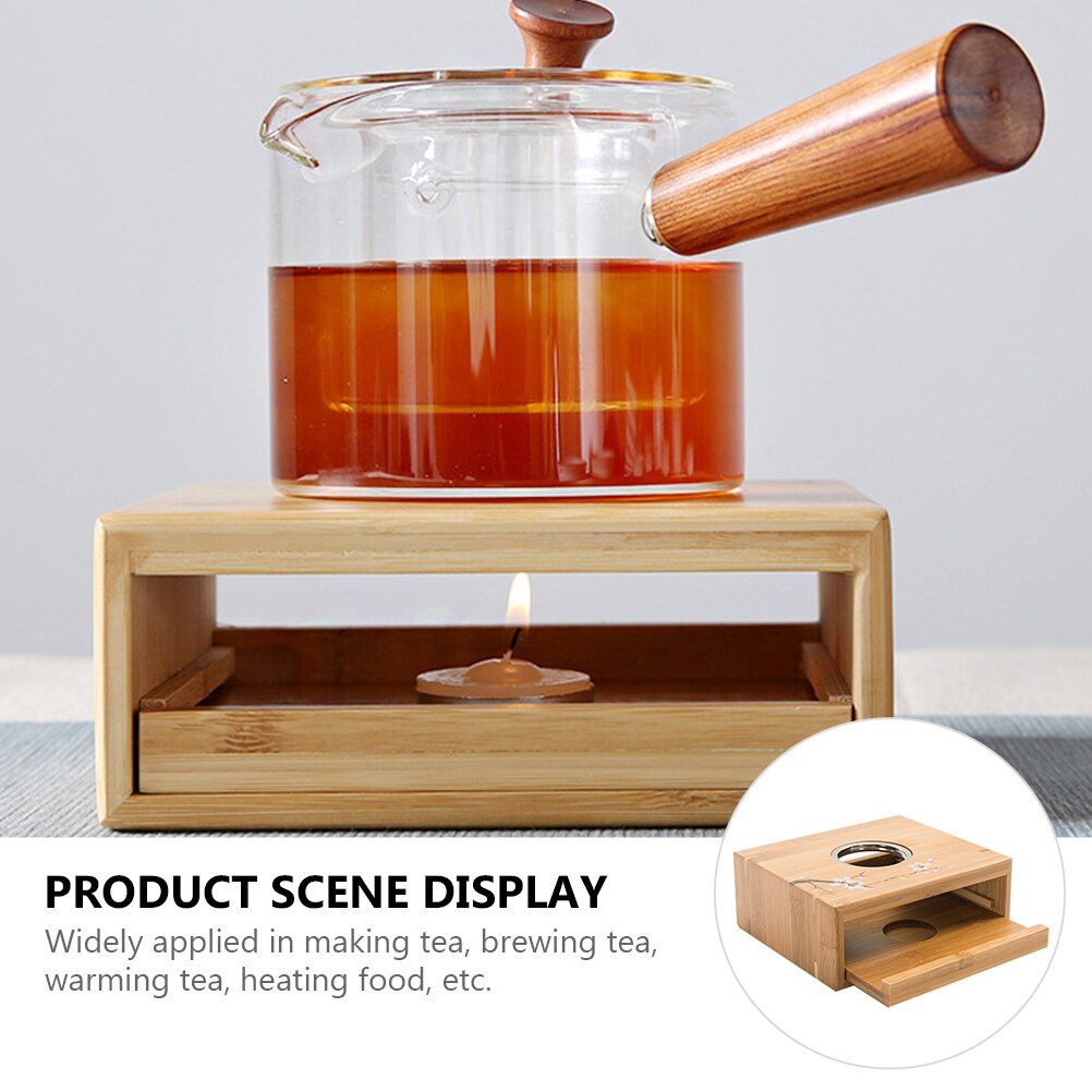 Bamboe Theepot Warmer, Huishoudelijke Vierkante Theepot Schotel Warmer, Kaars Verlichte Theepot Verwarming Basis Theepot Warm Kachel, Romantische Ambachtelijke Geschenken