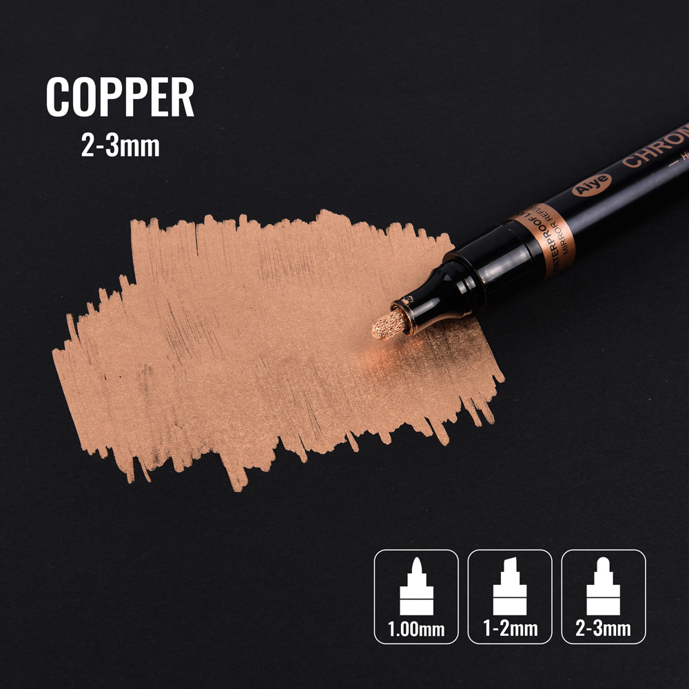 Mirror Marker Chrome Finish Gold Silver Metallic Marker Liquid Pen Art DIY Plastic Resin Paint Metallic Craftwork Accessories: Copper 2-3mm