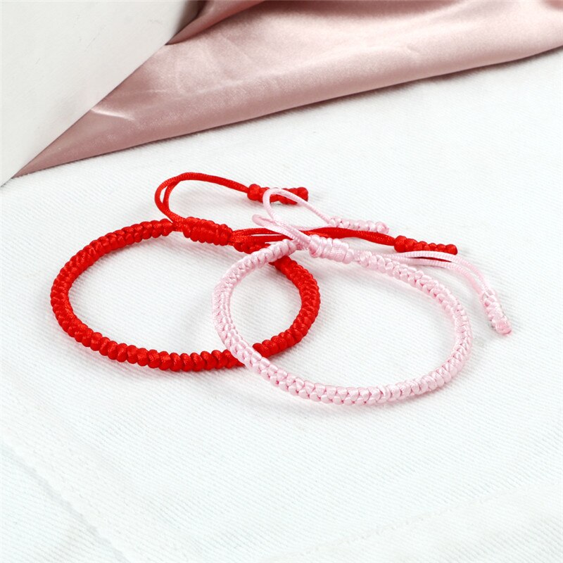 Femmes rouge chanceux Bracelets & Bracelets breloque à la main Simple noeuds corde réglable tressé Bracelet amitié bijoux de
