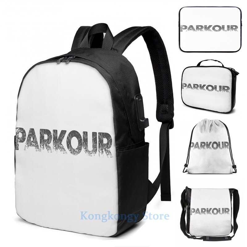 Funny Graphic print Parkour USB Charge Backpack men School bags Women bag Travel laptop bag