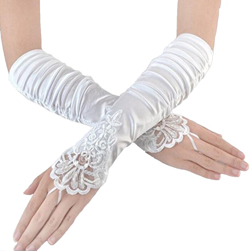 En aplicaciones de encaje y cuentas guantes de novia marfil/Blanco/negro/rojo codo longitud guantes de novia Accesorios: Blanco