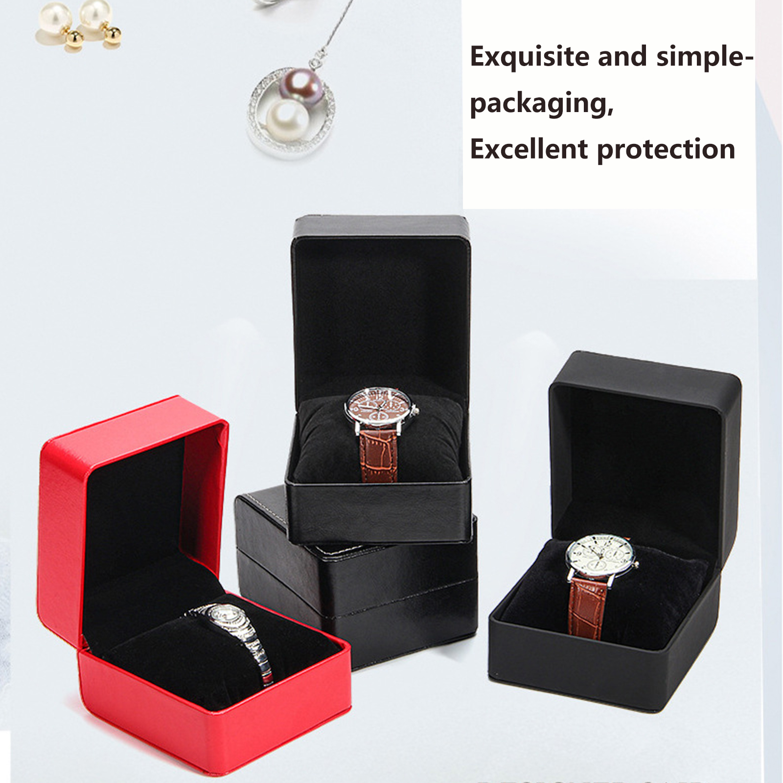 Caja de para reloj individual con almohada, organizador de vitrina de reloj de pulsera de cuero PU para hombres