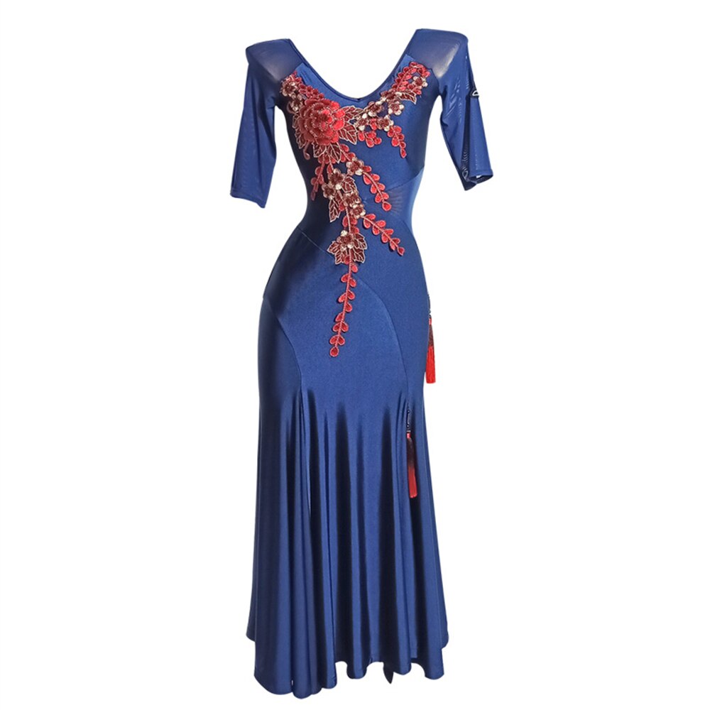 Modern Dance Dress for Women Long Sleeve Embroidery Latin Dance Competition Dresses Adult Performance Wear