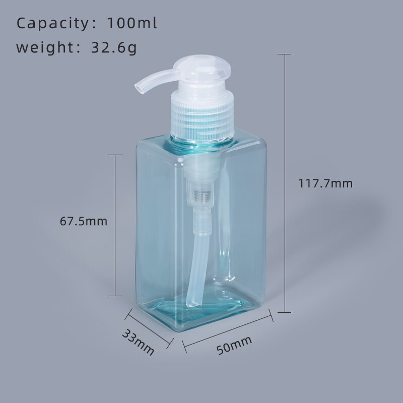 Dikker Lege Vierkante Hervulbare Fles Met Pomp Voor Badkamer Keuken Shampoo Lotion Zeep Petg Opslag Container 1Pcs: 100ml blue