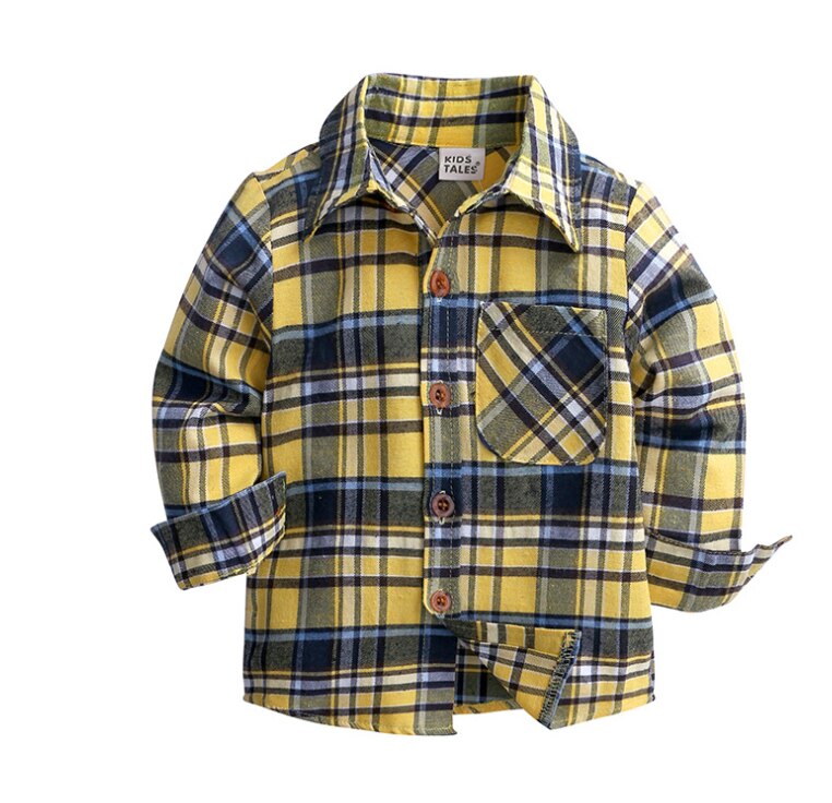 Boys Plaid Shirt Jacket Long Sleeve Loose Cardigan Lapel Pocket Casual Jacket Tops Suitable for in Autumn and Winter: 90cm