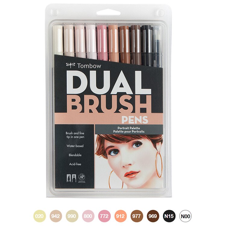 TOMBOW-rotulador de doble pincel ABT para acuarela, conjunto de 108 colores, dibujo, caligrafía, Pastel brillante, retrato de galaxia gris: Portrait Palette