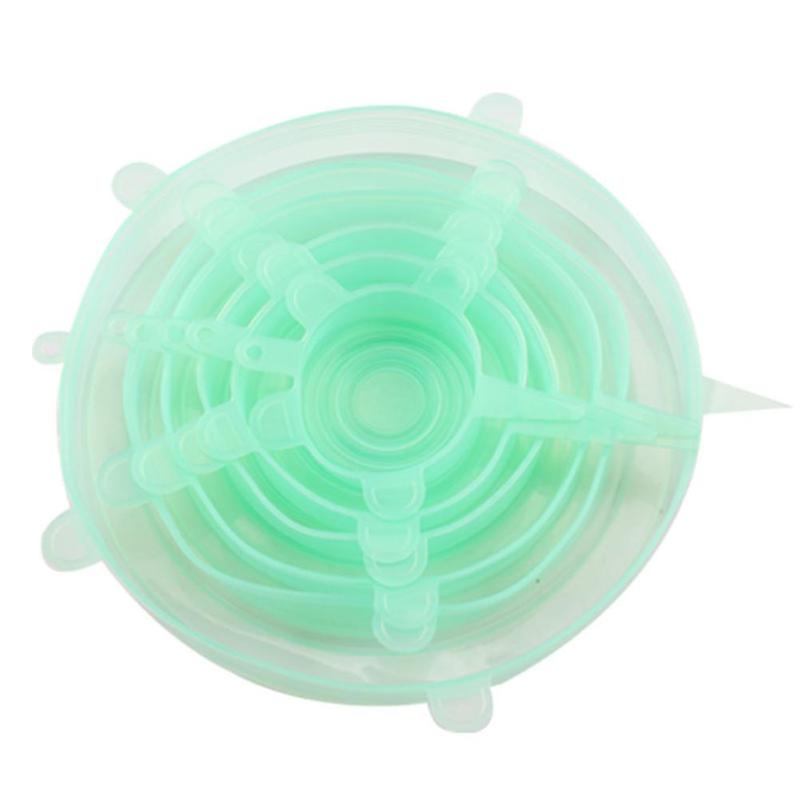 6 Pcs/Set Reusable Silicone Food Wrap Stretch Vacuum Seal Cover Saran Wrap Kitchen Organization Food Fresh Keeping Sealed lids: Green