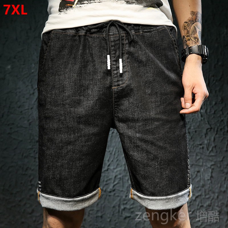 Short d'été en denim pour hommes, léger, élastique, ample, grande taille, taille élastique, cinq points, culotte harem, tendance, 6XL 5XL