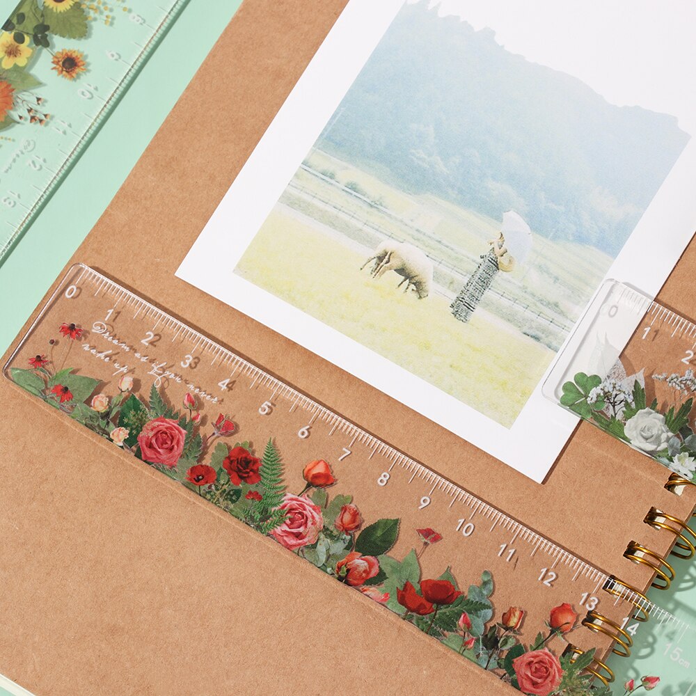 1PC 15cm Daisy Rose Pattern Ruler DIY Drawing Tools Student Flower Rulers Double-duty Multifunctional Ruler School Office Supply