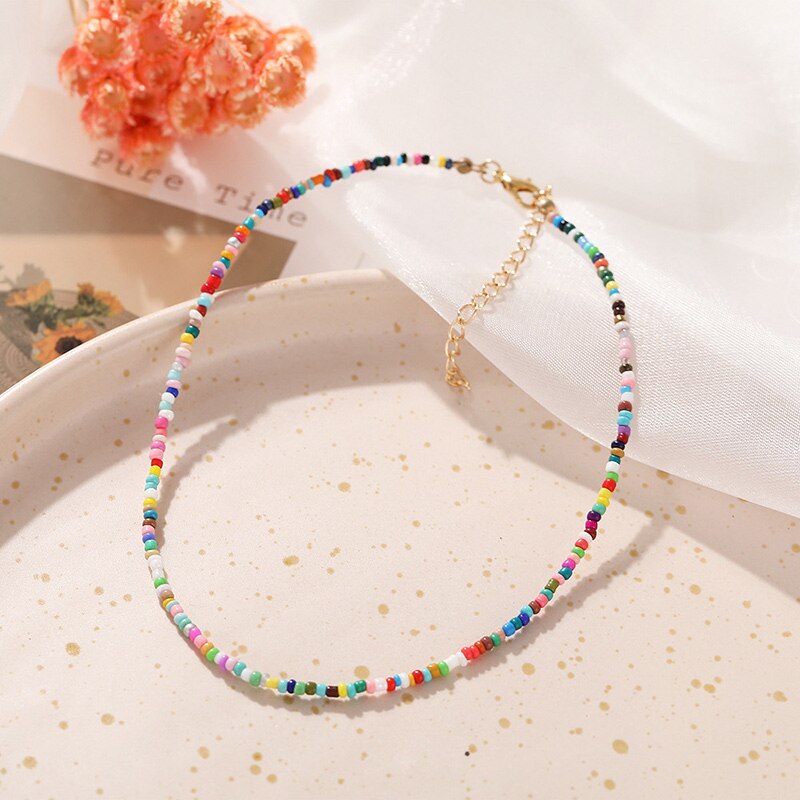 Collar de cadena con cuentas de semillas para mujer, Gargantilla Bohemia sencilla, accesorios, joyería para: HZS-141-4