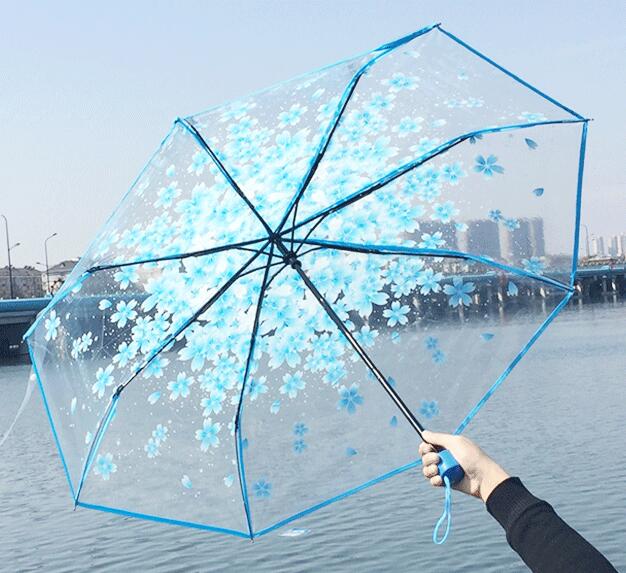 Halvautomatisk til vind kraftig regn kvinder parasol romantisk gennemsigtig klar blomster boble kuppel paraply