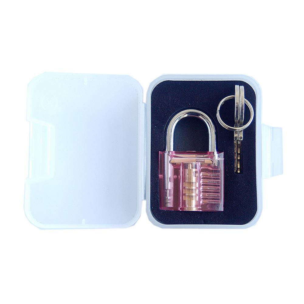 1Pc Clear Crystal Transparent Cutaway Locks Inside View Practice Padlock Visible View Lock Training Skill Locks Keyed Padlock: Pink