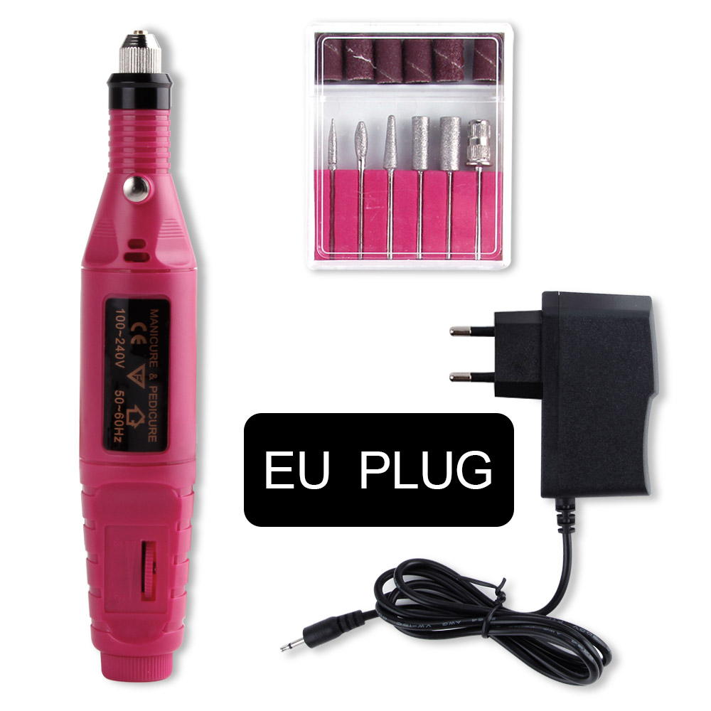 Elektryczne aparaty do Manicure urządzenie do Pedicure kwarcowe wiertła do paznokci 100Pc szlifowanie taśmy szlifierskie pilnik do paznokci bufor żel usuń: Rose EU Plug
