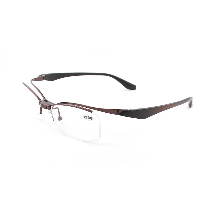 half frame readers reading glasses flipup glasses men magnifier TR90 prescription glasses: +400 / Brown