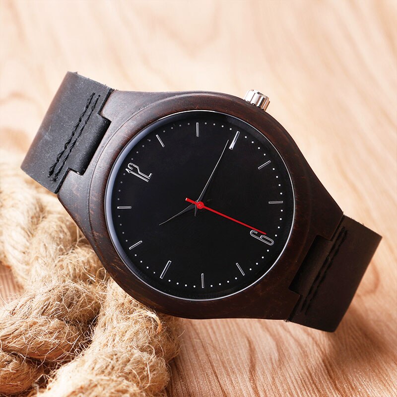 Zwart natuurlijk houten horloge origineel houten bamboe polshorloge handgemaakt licht quartz horloge heren dames armband artikel