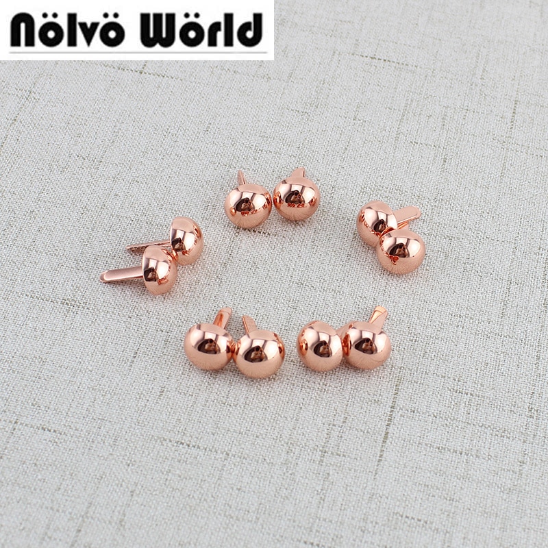 20 stks 1 cm Rose Gold Ronde brads, Lederen Ambachtelijke Portemonnee Nail Bodem Klinknagels, tassen hoeden schoenen riemen embellishments studs accessoires