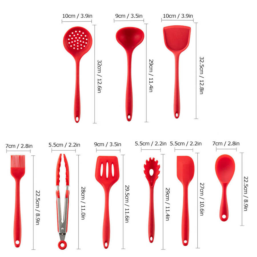 Rode Siliconen Keuken Kookgerei Set 10 Stks/set Non Stick Spatel Set Zachte Textuur Keukengerei Dominante Mode