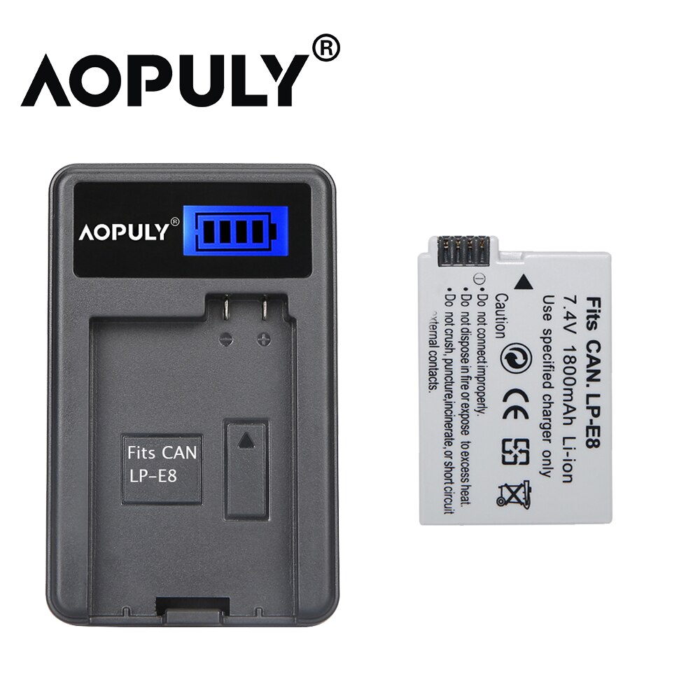 Batterie LPE8 LP E8 2000mAh, pour Canon EOS 550D 600D 650D 700D X4 X5 X6i, avec écran LCD et USB, double chargeur, LP-E8: 1Battery n Charger